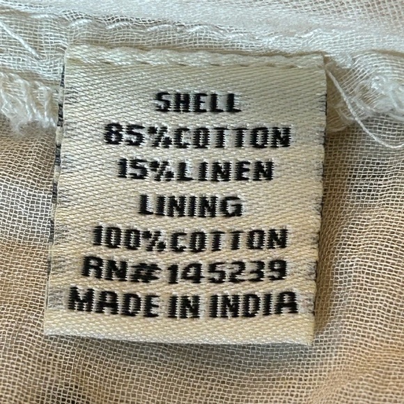 Chic Sim & Sam Cream Cotton/Linen Dress Black Design and Tiered Skirt Size L - Picture 7 of 11